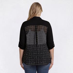 Plus Size Cure Roll Tab Sleeve Grid Chiffon Back Cardigan alternate view
